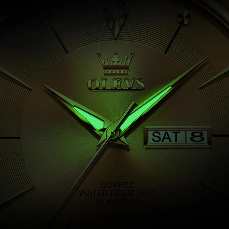 OLEVS Brand Fashion Quartz Watch Men Leather Strap Waterproof Luminous Week Date Business Mens Watches