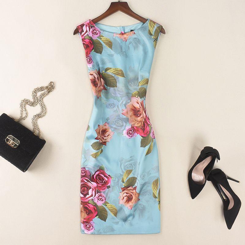 

European Station NEW round Neck Sleeveless Fashion Slimming Mid-Length Dress Color XL