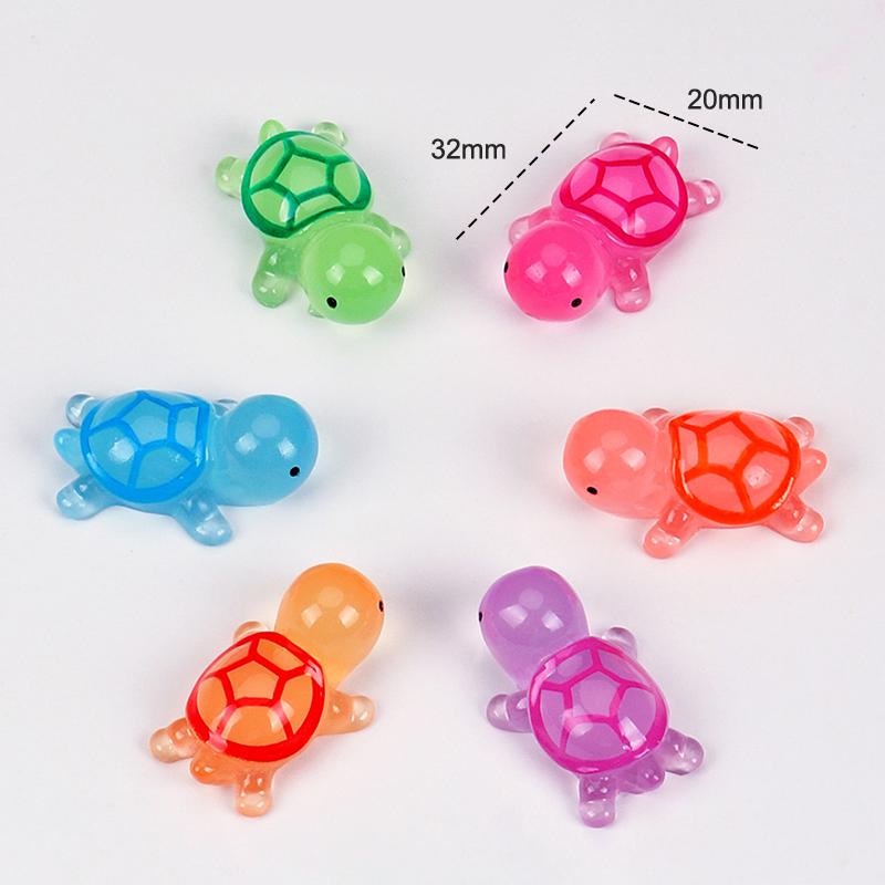 

6 шт./компл. светящаяся мини-черепаха из смолы для приборной панели автомобиля, игрушки, куклы, фигурки, украшения для дома и сада, мультяшные цветные украшения для автомобиля, подарки