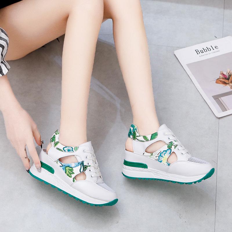 

Кроссовки для улицы женские амортизирующие высокие туфли на платформе дышащие кроссовки для ходьбы с волнами для девочек 40 зелёный