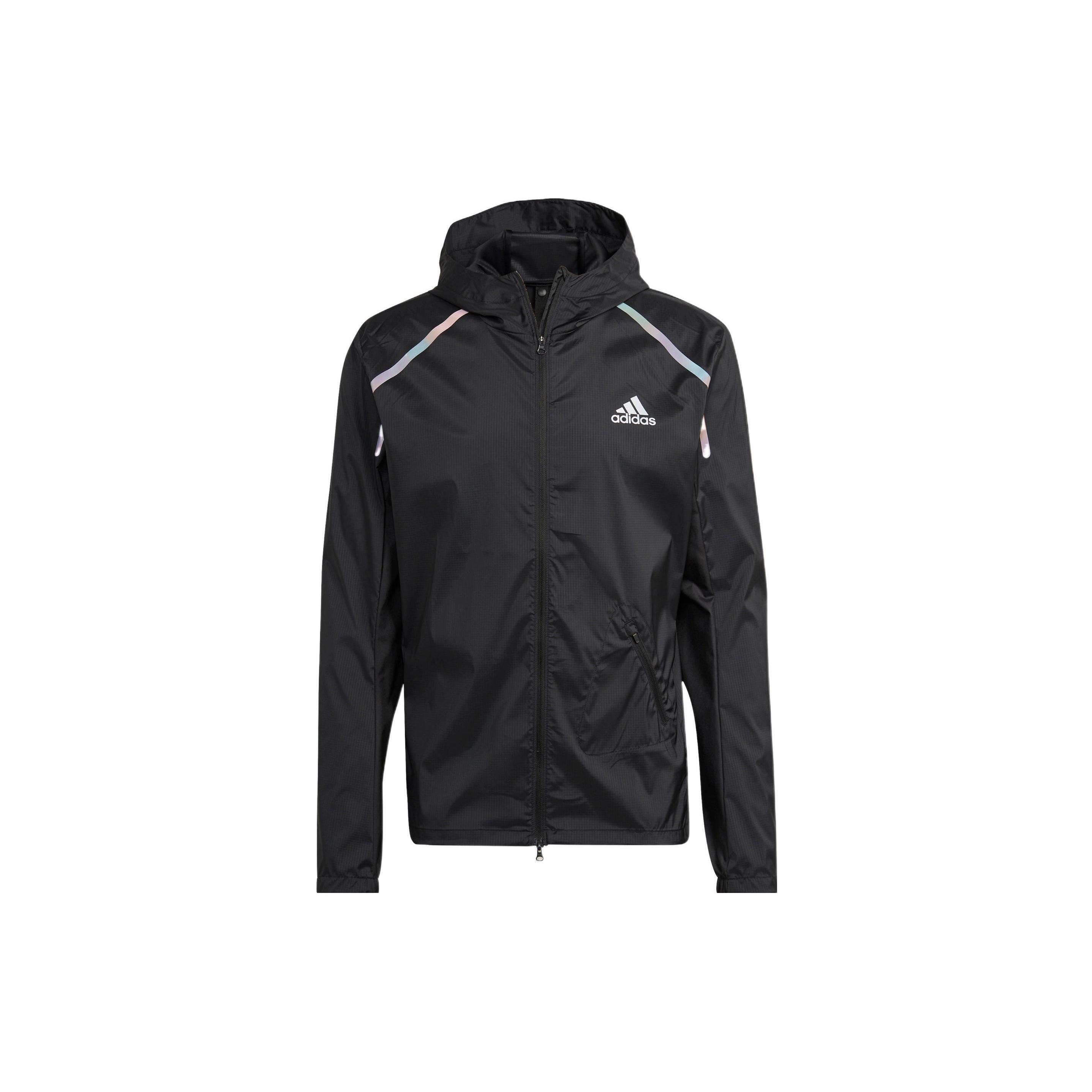 Men s adidas Solid Color Logo Printing Sports Hooded Long Sleeves Jacket Black HK5637 XS