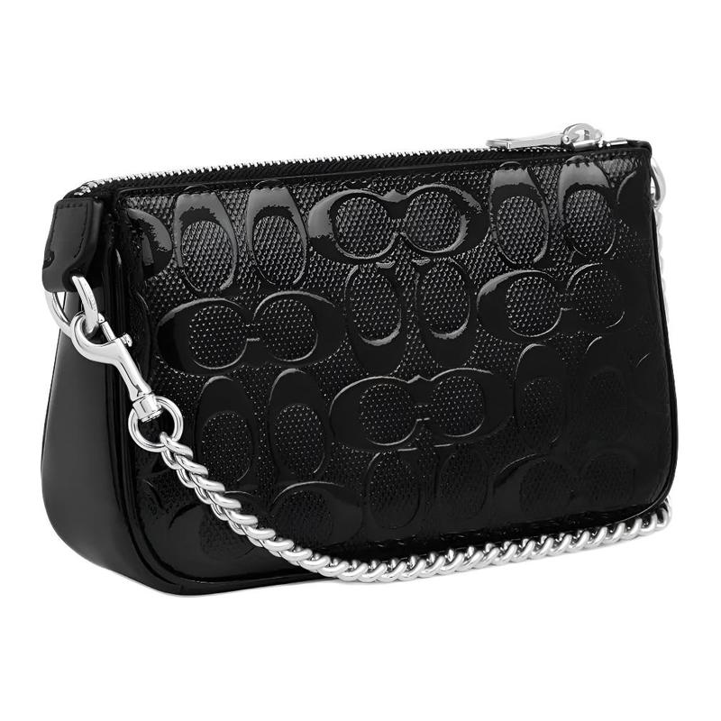 Coach Nolita 19 Herzförmiger Anhänger Kettenhenkel Glattes Lackleder Schultertasche Klein Damen Schwarz
