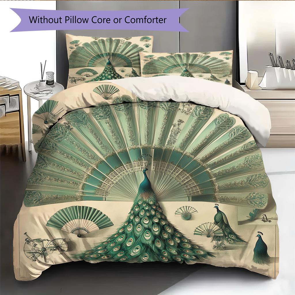 Peacock 2 Pattern Bedding Quilt Set Quilt Cover Pillowcase Home Decoration Gift (1 * Duvet Cover + 2 * Pillowcase, Without Core)