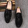 New European heavy industry set foot loafers Korean versi diamd-studded low top young men breathable pointed leather shoes