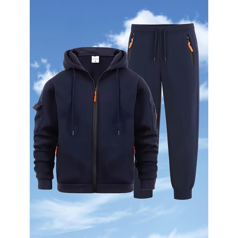 Mens Casual Tracksuit Loose Fit Multi-Pocket Workwear Sport Set