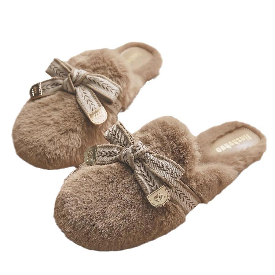 Soft Fur Version~ Internet Celebrity Popular Fluffy Morning Robe Fluffy Slippers Women Wear 2025 New Bag Head Half Slippers Women