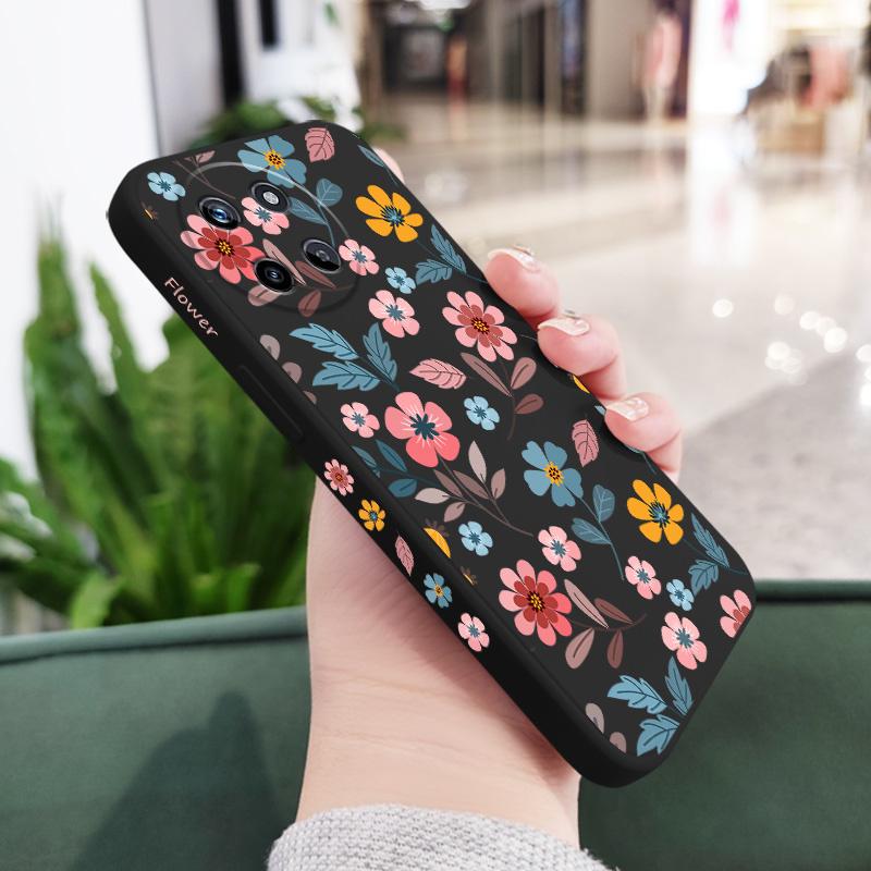 

Flowerstalk Flower Phone Case For OPPO Realme 12 11 10 9 9i 8 8i 7 Pro Plus C35 C21Y C25Y C25 Liquid Silicone Cover Realme 8i чорний