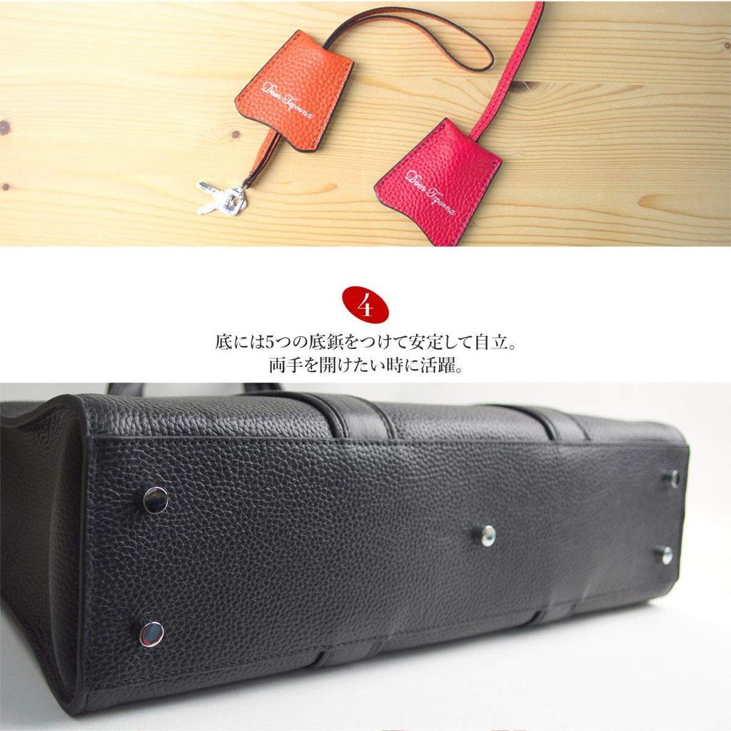 Dom Teporna Men's Genuine Leather Tote Bag, Togo-Style Briefcase, Blue, with A4 Storage, Bottom Panel, and Large Capacity, Perfect for Commuting