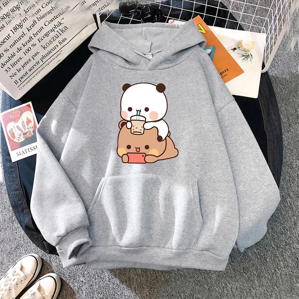 Bubu And Dudu Bubble Tea Print Graphic Hoodie Men Women Kawaii Harajuku Loose Long Sleeve Pullover Sweatshirt Vintage Cute Daily Top