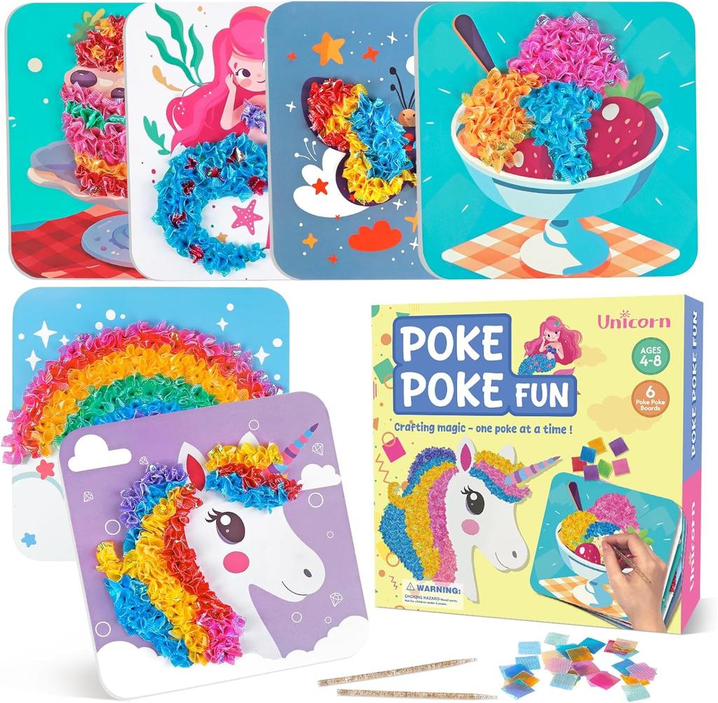 Craft Set Unicorn, Mermaid, Ice Cream, 6 Pieces DIY Set Poke Art Crafts Children, Toy for Gift Girls 6 7 8 9 Creative Set for Children's Buildings
