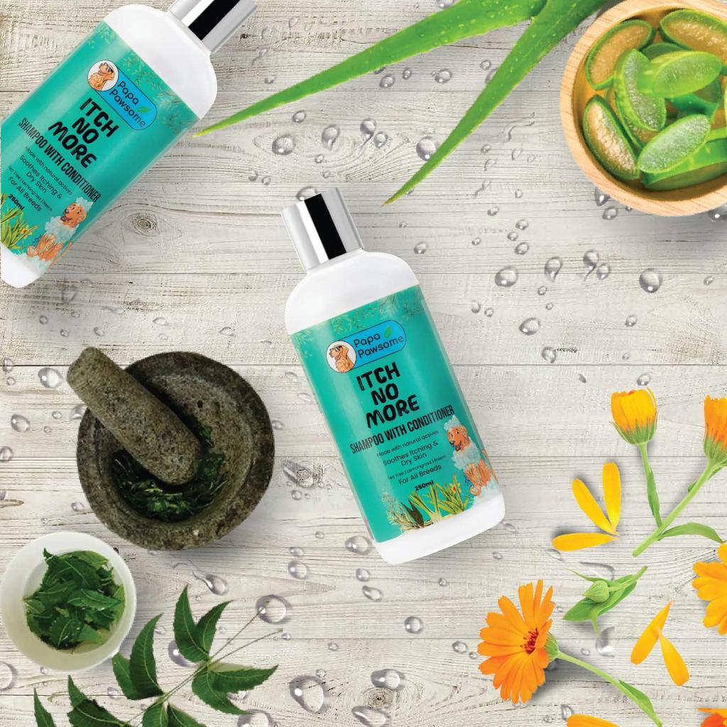 PAPA PAWSOME Itch No More Shampoo Plus Conditioner,for Dogs Clean Coat,Fresh Coat,Conditions Enriched with Tea Tree Oil|Lemongrass Oil|Neem Extra