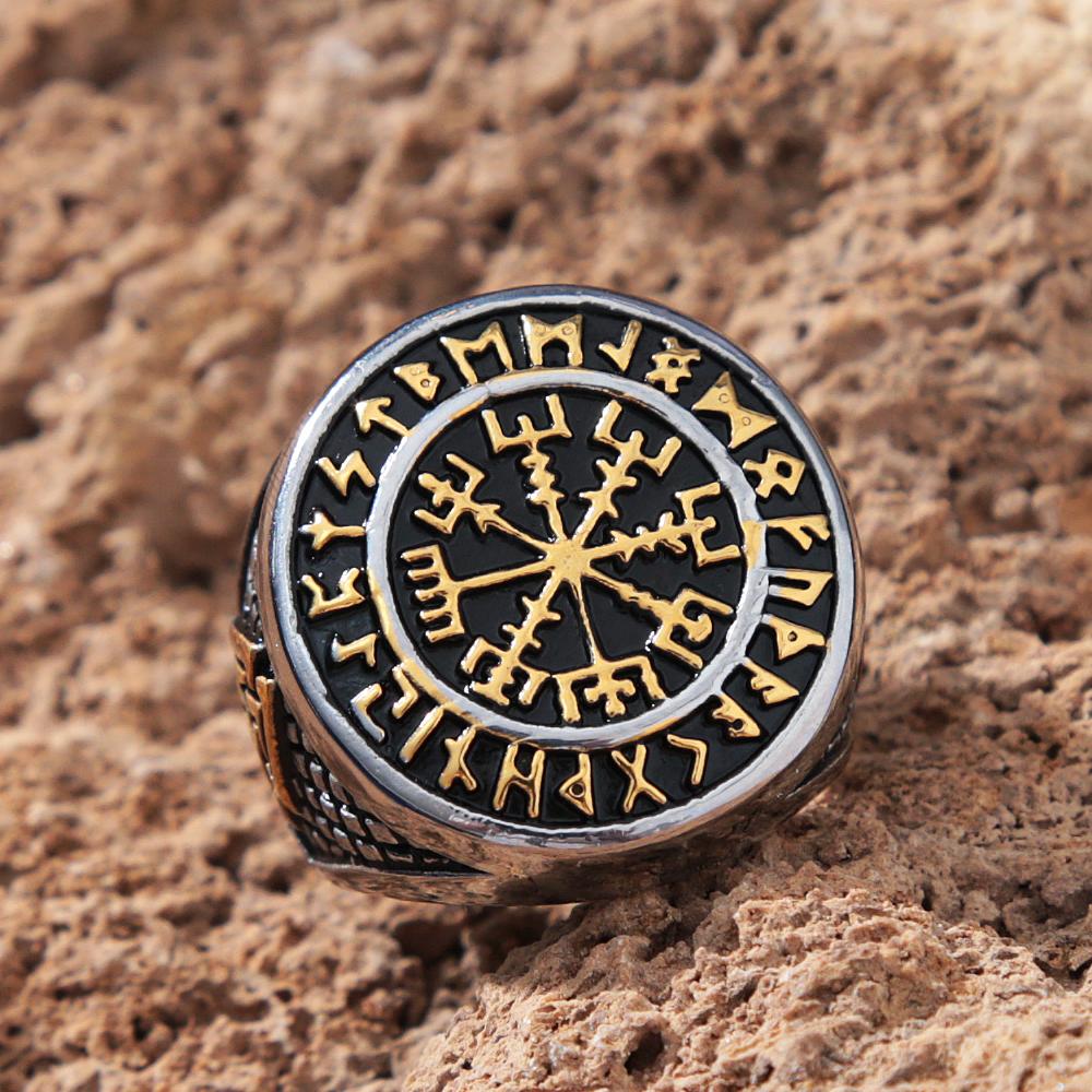 Viking Compass Ring For Men Norse Rune Stainless Steel Biker Jewelry Punk Fashion Gift Ring Size 7-13