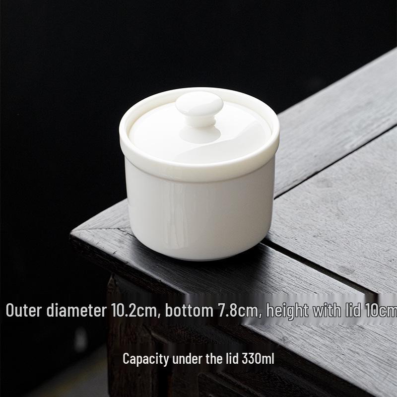 Dehua Weißporzellan Schmortopf 330ml - Glatte Keramik Suppenschüssel mit Deckel für nahrhafte Mahlzeiten.