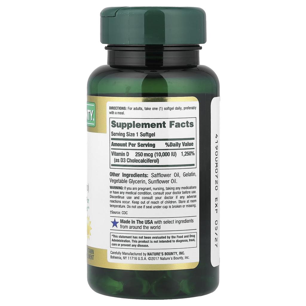 Nature's Bounty D3, 250 Mcg (10,000 Iu), 72 Rapid Release Softgels