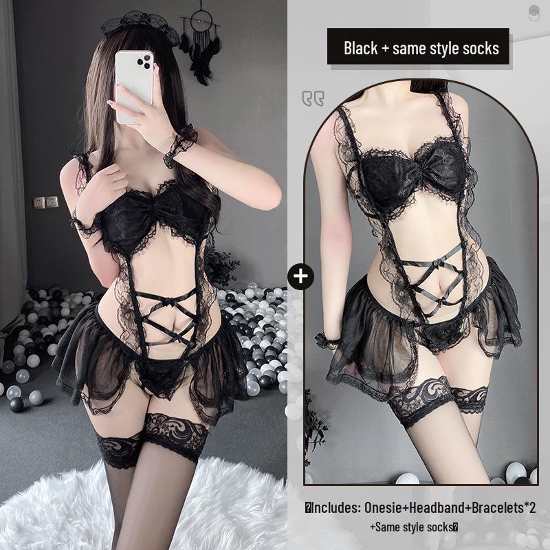 Linlin Ting Sexy Lace See-Through Maid Set Bodysuit Dress