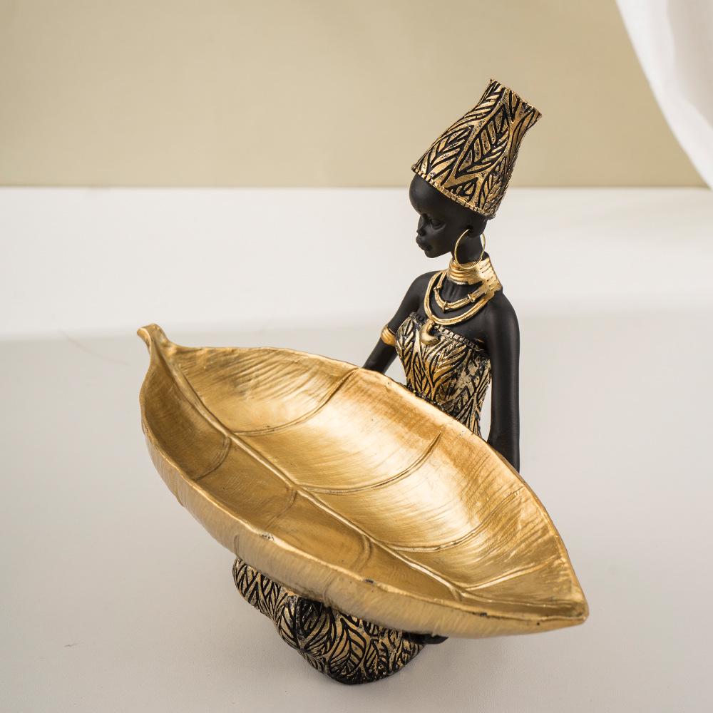 African Black Women Resin Tray Ornaments for Home Decor