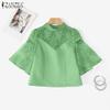 ZANZEA Womens Summer Casual Lace Splice Loose Half Sleeve Blouse