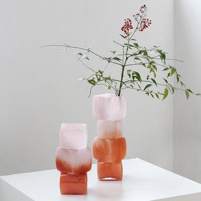Kreative Farbverlauf Sonnenuntergang Rot Geometrische Quadratische Vase Glasvase Stapelsteine Terrarium Heimdekorationszubehör