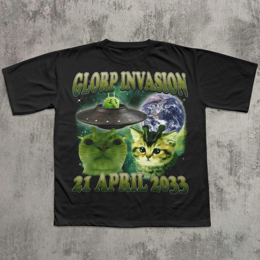 Glorp Invasion Funny Alien Cat Tshirt Cat Lover Gift Emoji Tshirt Clothing Nonaccelerated Weird Tshirt Brainless Kitten S