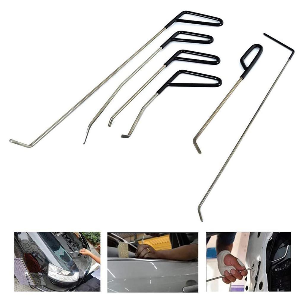 6Pcs Car Body Paintless Repair Removal Tools Automotive Door Dent Repair Hooks Stainless Steel Push Rods Kits
