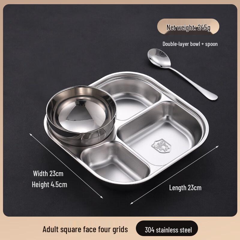304 Stainless Steel 4-Compartment Meal Tray Set