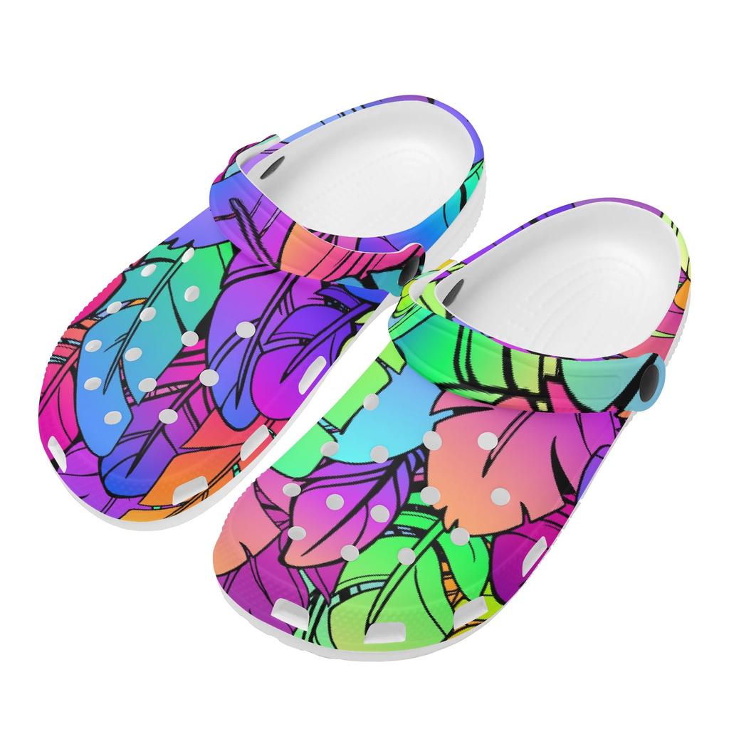 White EVA Clogs with Mystical Moon Print, Lightweight Slip On Garden Shoes, Breathable Beach Sandals, Indoor Outdoor Slippers for Men Women