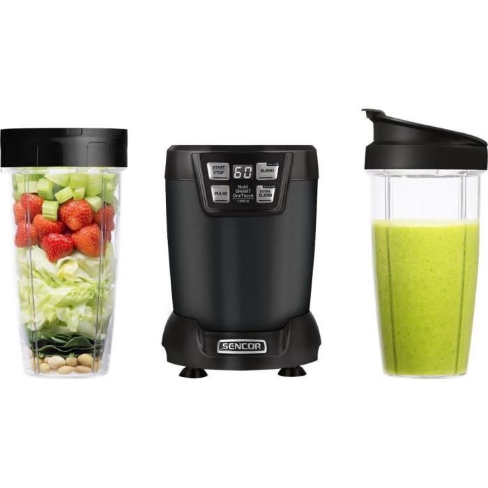 Blender nutritionnel Sencor SNB 6600BK - Broyage fruits et légumes entiers - Bol à emporter - 1200 W - Noir