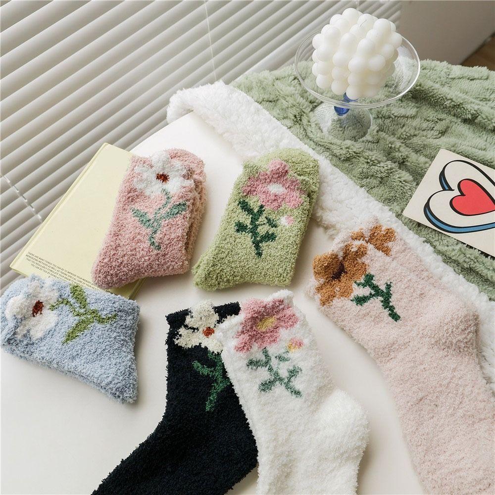 6Pairs Thickened Coral Fleece Socks Winter Warm Socks Women Floor Plush Socks  For Female Men