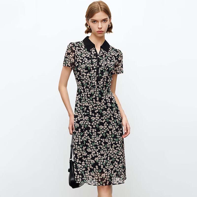 JESSIE Elegant Scissor Collar Short Sleeve Floral Dress