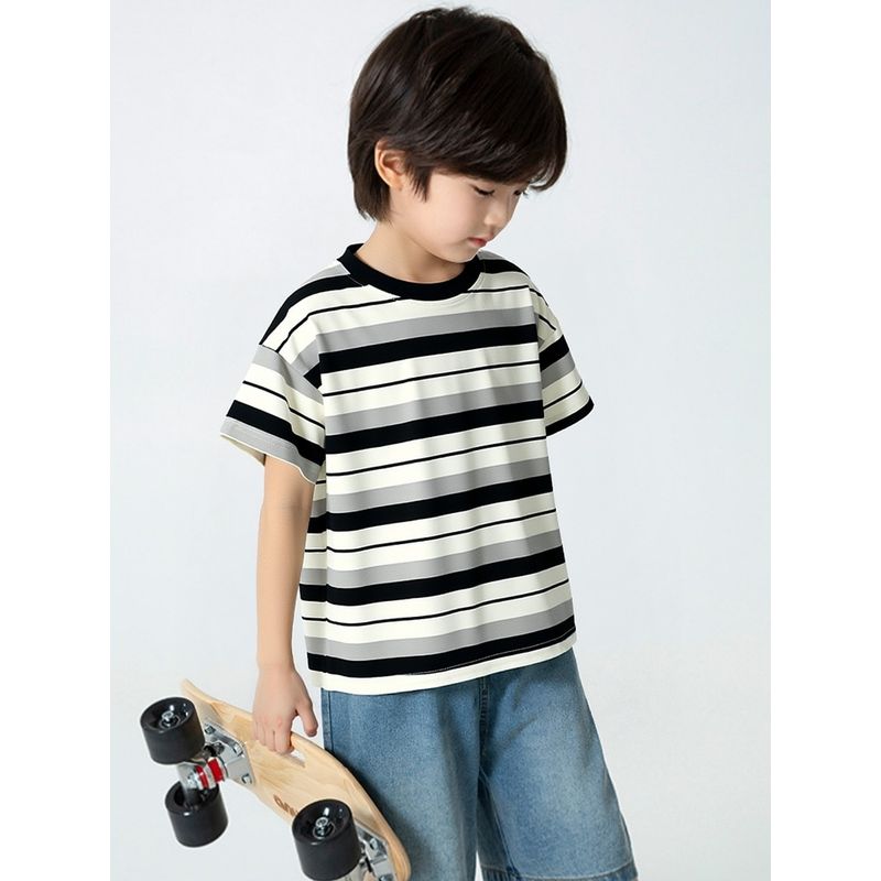 Children's Clothing Kids' Striped Stretch Short-Sleeve T-Shirt 2026 Summer Big Kids Half-Sleeve Lycra Cotton Girls' Youth Round Neck