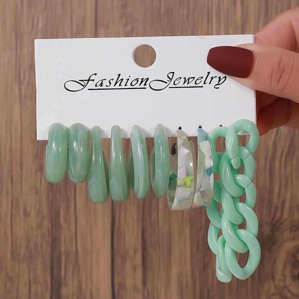European and American jewelry, color resin acrylic earrings set, female dopamine exaggerated chain earrings.
