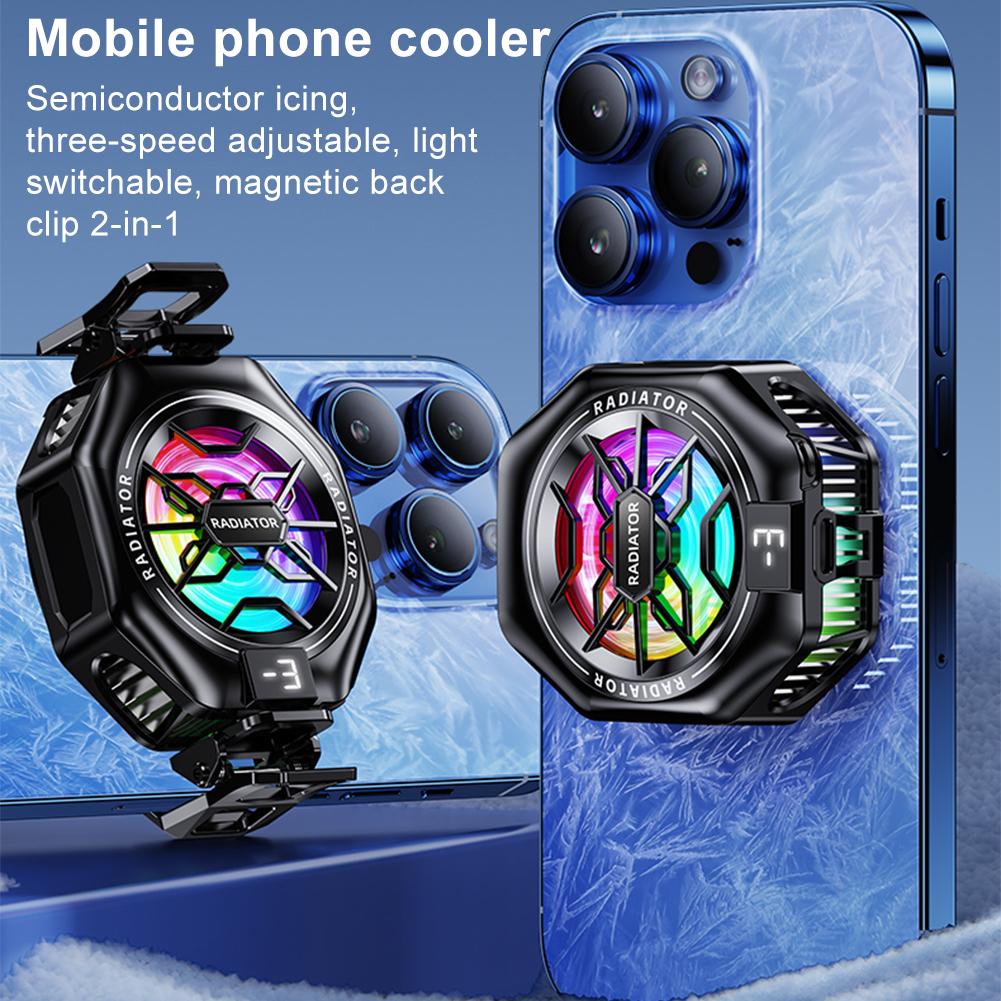 Mobile Phone Semiconductor Cooling Radiator 2 in 1 Magnetic/Back-clip 3 Gear Adjustable Phone Cooling Fan with Digital Display