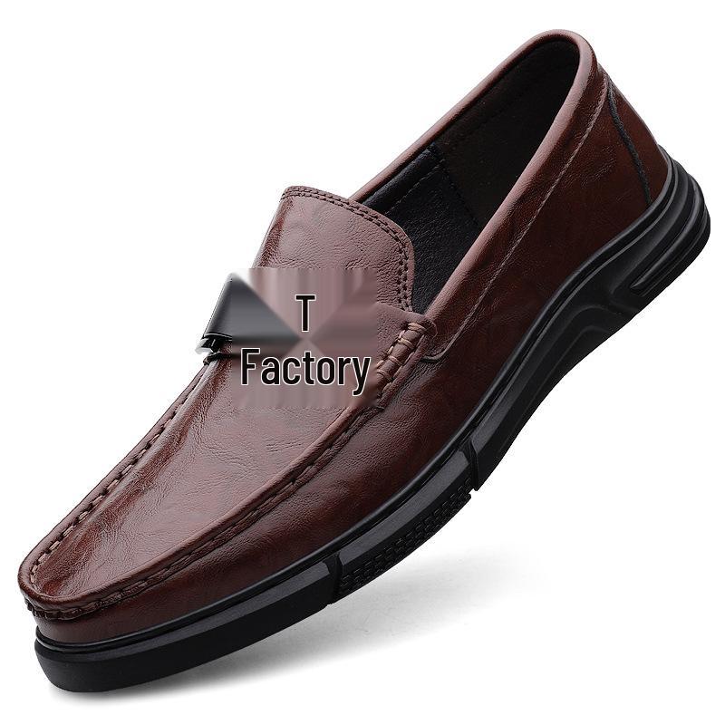 Men s Genuine Leather Thick Sole Slip-On Loafers, Large Size, Casual British Style. 42