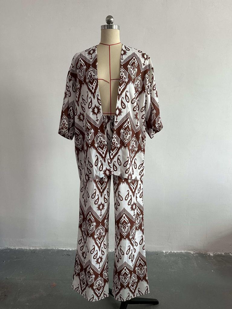 Temu 2024 Summer Women's Loose Plus Size Printed Set: Mid-Sleeve Shirt & Wide-Leg Pants
