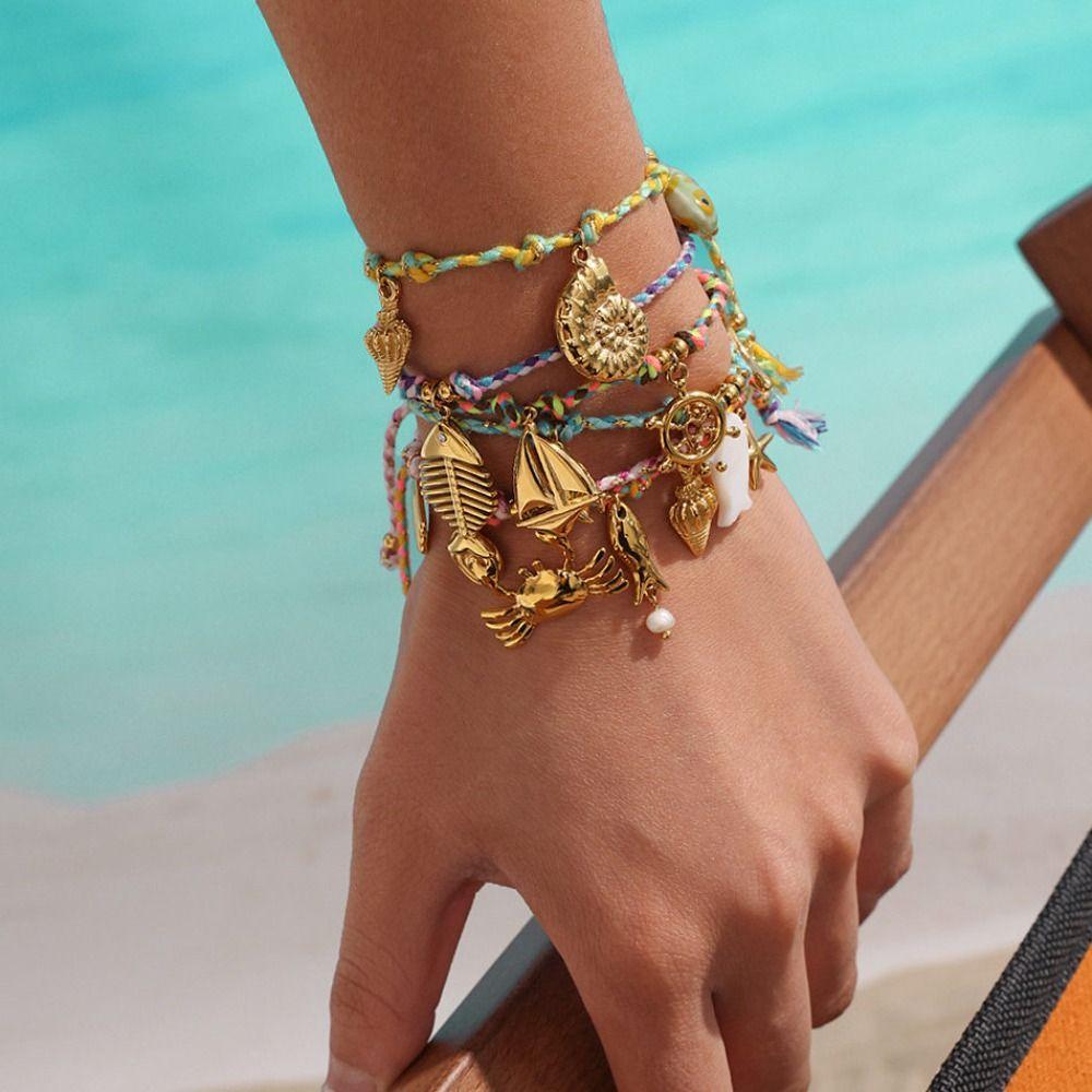 Regulowana Bransoletka z Wisiorkiem Muszelka Łańcuszek na Rękę Nowa Bransoletka Prezenty