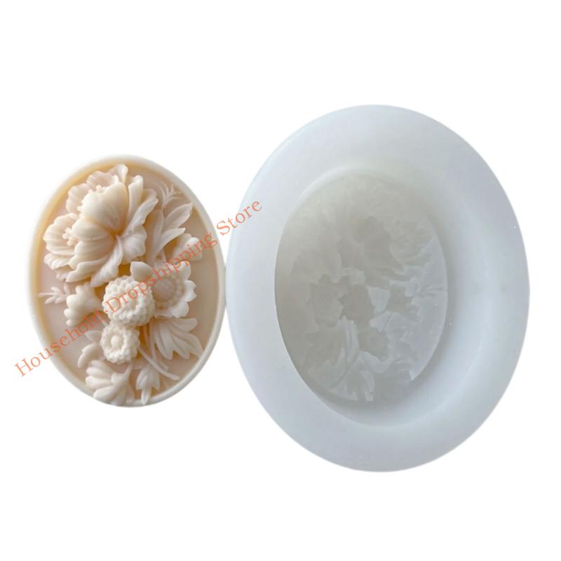 85AD Flower Carved Oval Silicone Molds for Making Soap Chocolate