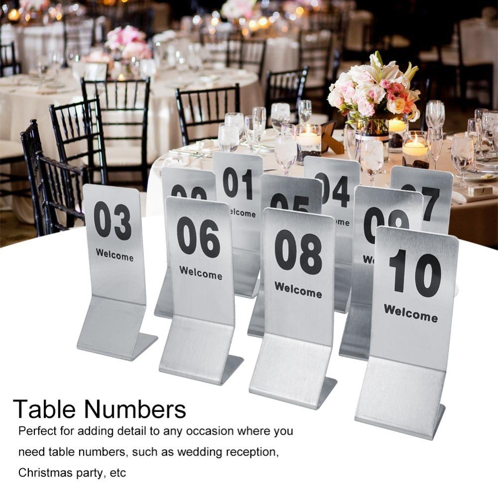 10pcs Double Sided Table Number Props Silver Table Cards Reusable Table Number Signs Banquet