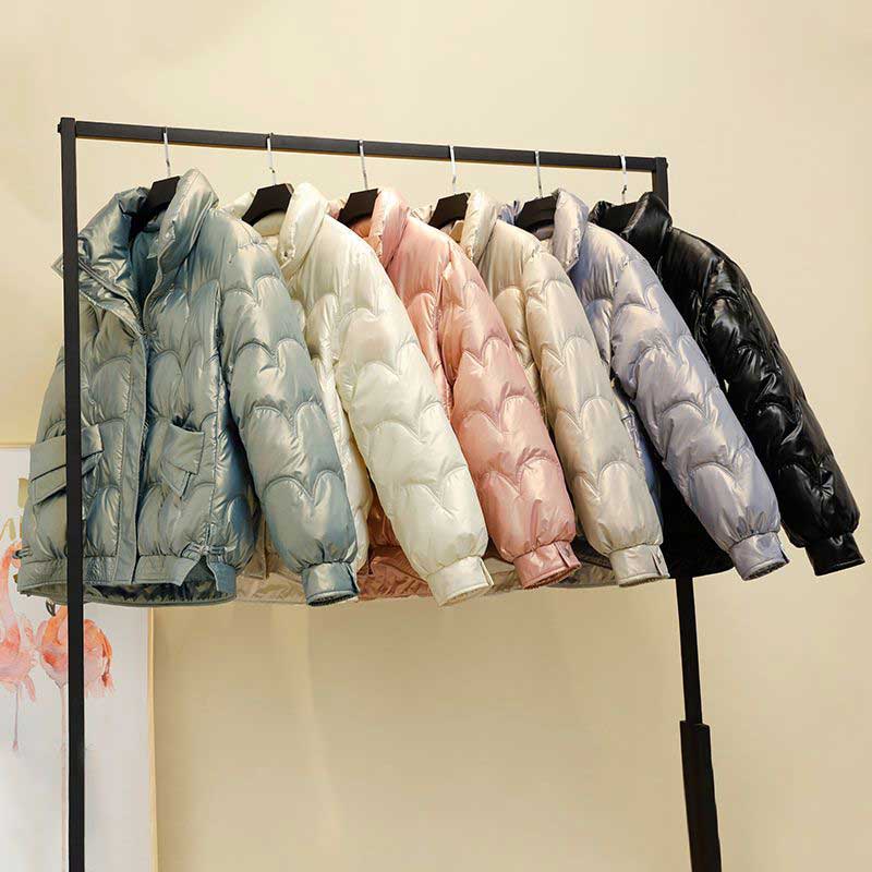 Shiny Down Cotton Jacket Female Short Winter Korean Version of Loose Cotton Coat Solid Color Small Outwear Wash Free
