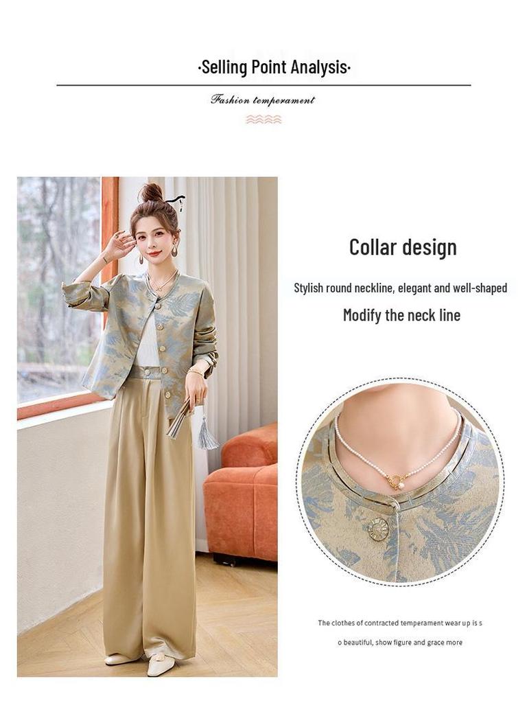 Spring 2026 Elegant High-Waisted Satin Two-Piece Suit for Women: New Chinese Style