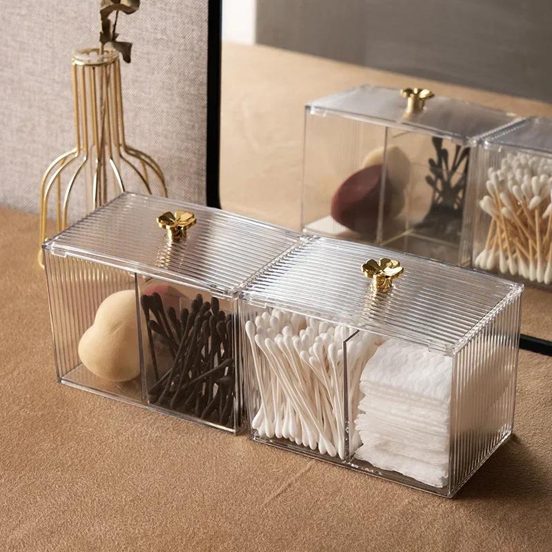 Organizzatore Tavoli Trucco Scatola Porta Bastoncini di Cotone Domestico Portatile Trasparente Porta Cosmetici Scatola Trucco Accessori Toeletta