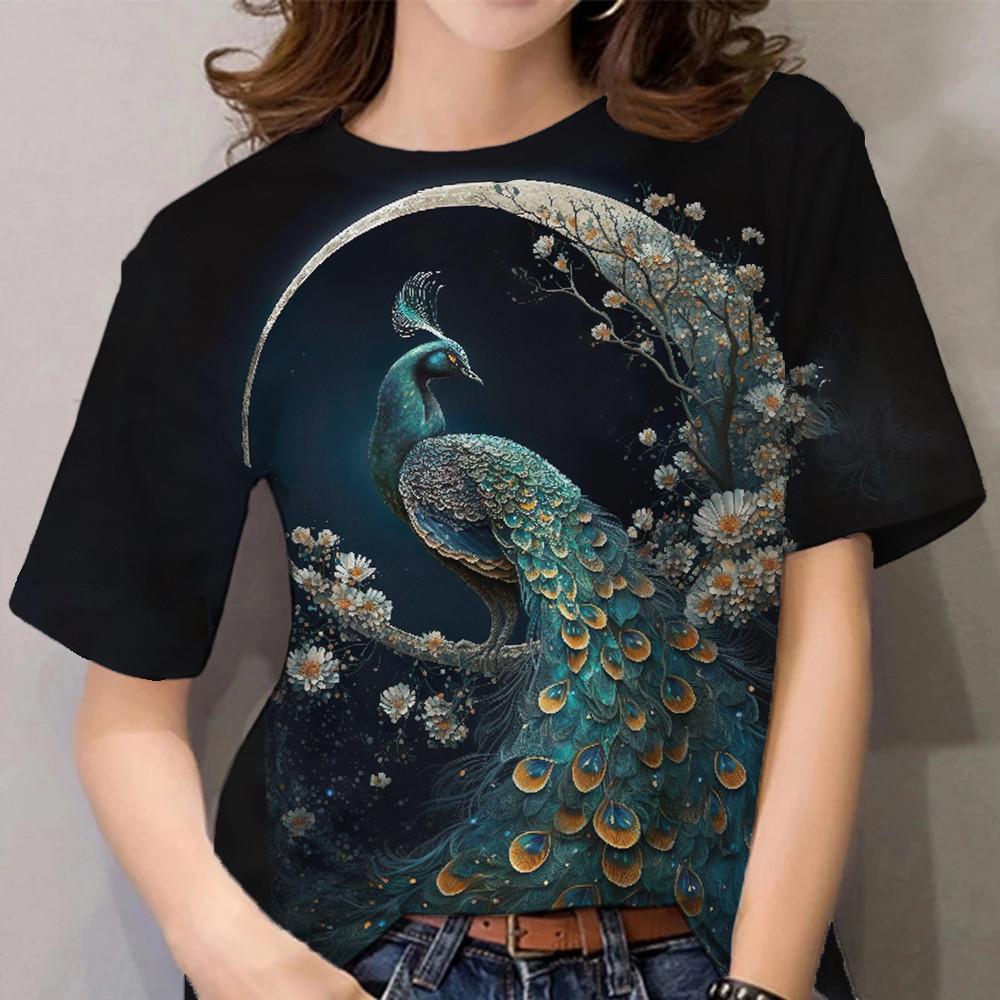 Women's Peacock Pattern T-shirt Women's Clothing Peacock T-shirt