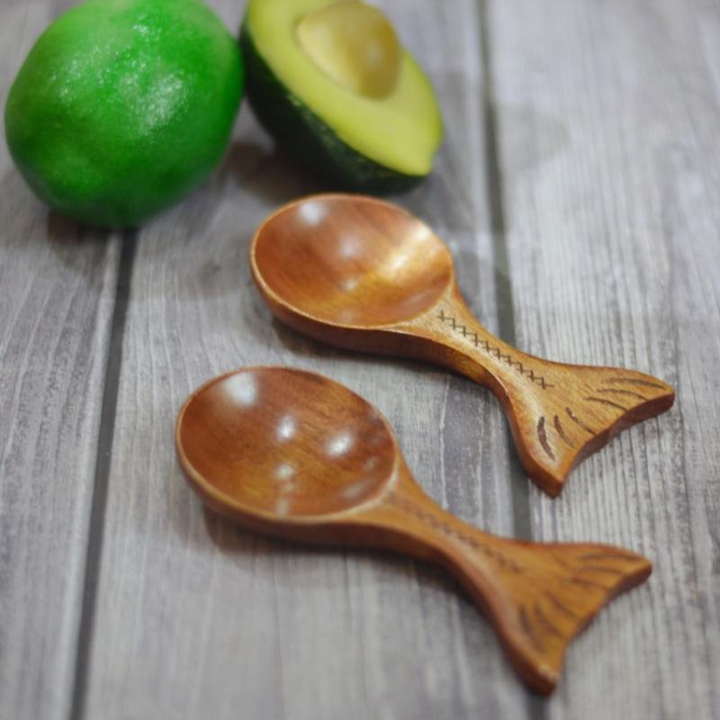 Creative Fish Wooden Spoon Measure Bean Spoon Milk Powder Spoon Sauce Small Dish Ice Cream Scoop Seasoning Dish