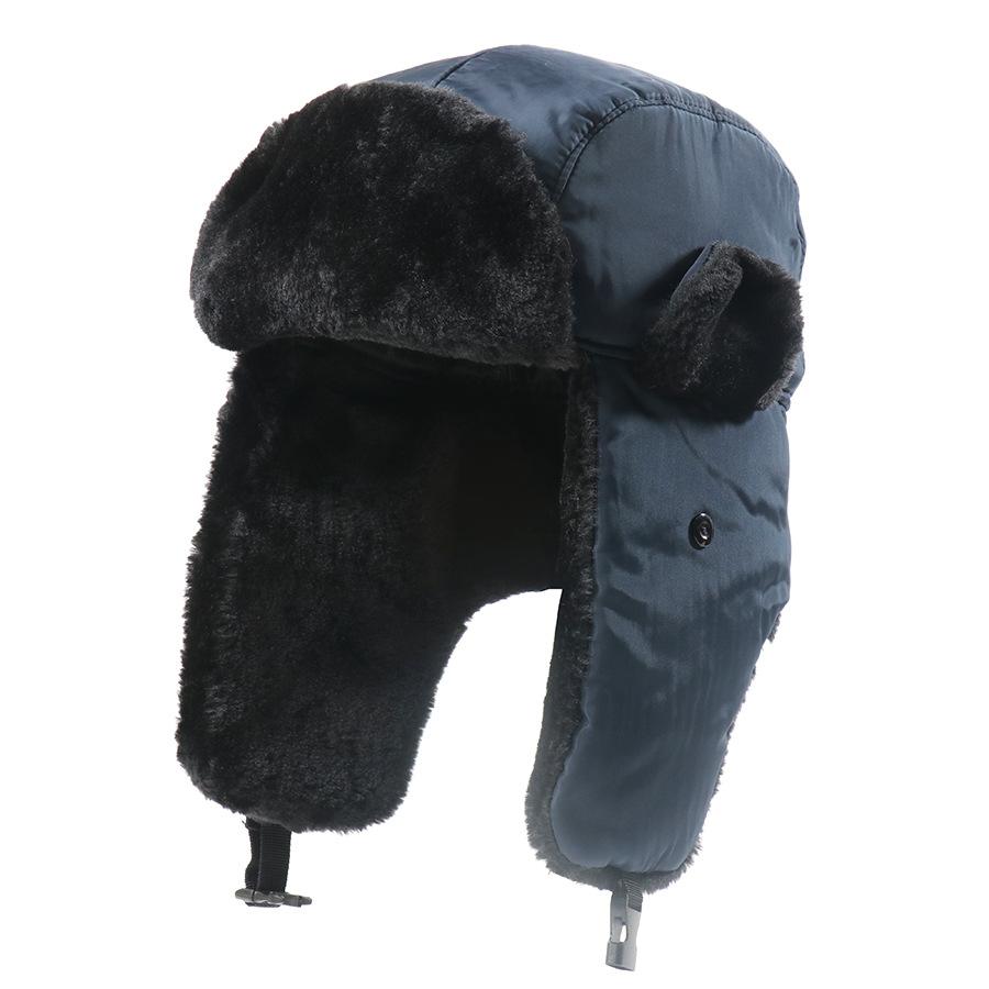 Men's Fleece Thickened Solid Color Classic Lei Feng Hat Northeast Outdoor Winter Ski Hat Ear Protection Cold and Windproof Hat