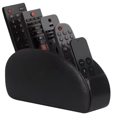 Remote Control Holder with 5 Compartments Faux Leather Desk Organizer TV Remote Storage Caddy Tabletop Holder for Living Room Office Home Use