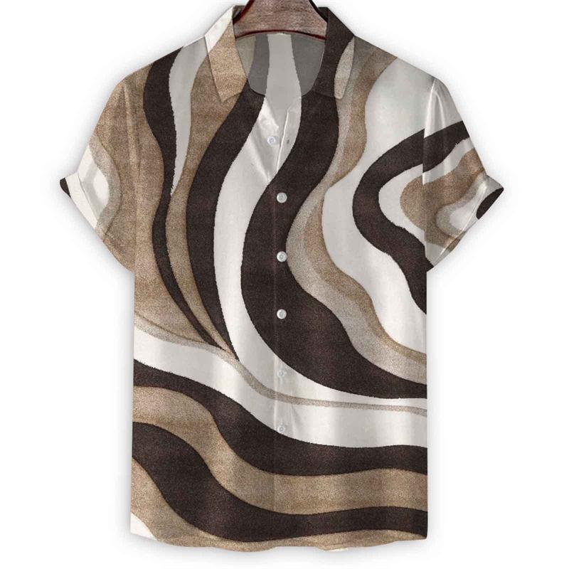 Geometric 3d Print Stripes Hawaiian Shirt for Men Summer Lapel Button Shirts Tops Street Short Sleeve Tees