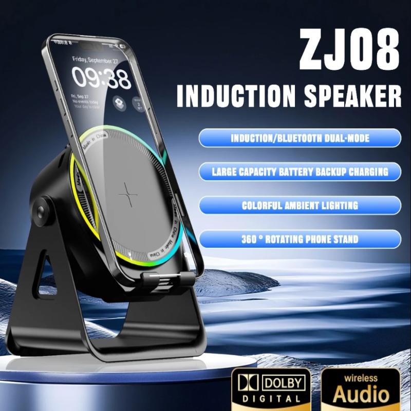 Bluetooth Wireless Induction Speaker Phone Holder Rgb & Rotating 360° With Power Bank