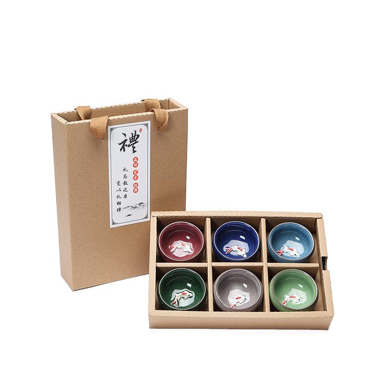 

6 шт./набор керамических чашек с ледяной трещиной, цветная маленькая чайная чашка в виде рыбки, набор для чая в виде пары, креативные рельефные чаши для чая в стиле кунг-фу