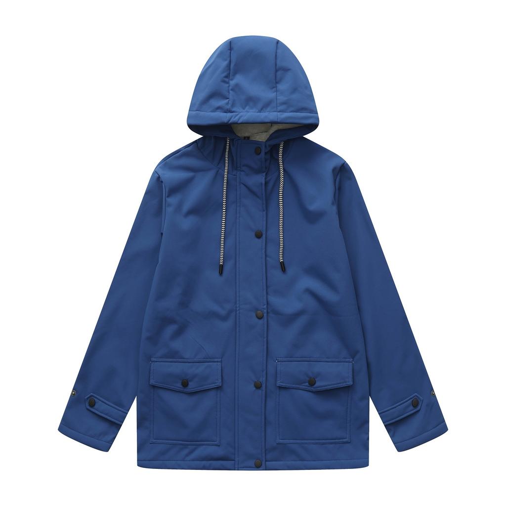 Women's Spring and Autumn Hooded Windbreaker Composite Plush Waterproof Jacket Long Sleeve Plush Jacket