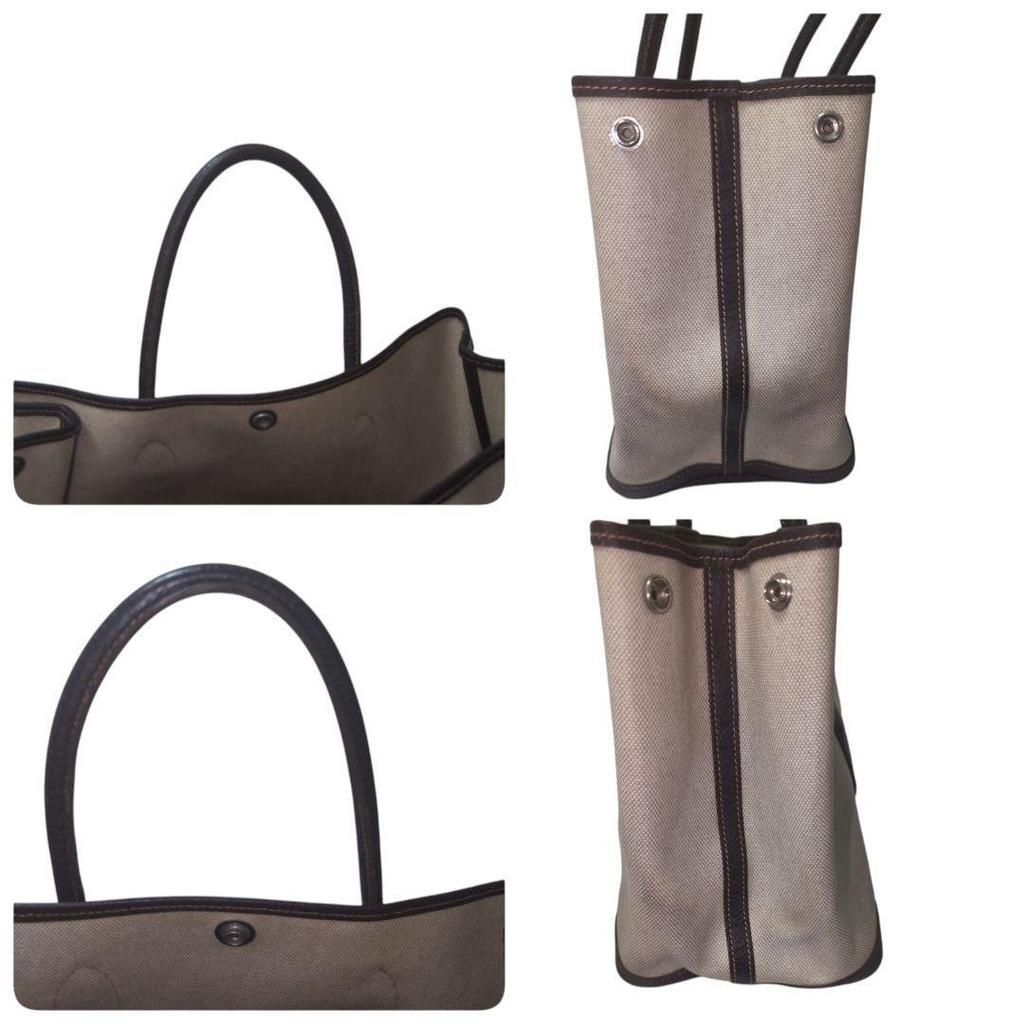 Hermes Garden Party Handbag Tote Bag Toile H PVC Brown & Beige StampF