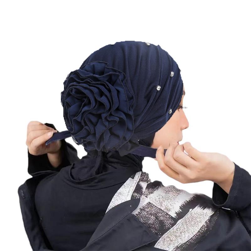 1Pc Muslim Headwear Nail Drill Fashion Pullover Cap Elasticity Women Turban Hat Chiffon Hat